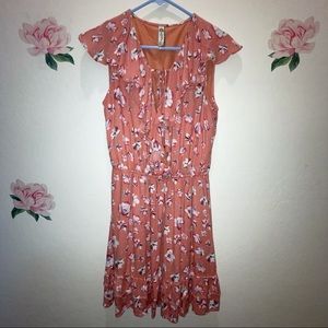 American Rag Peach Floral Ruffle Dress